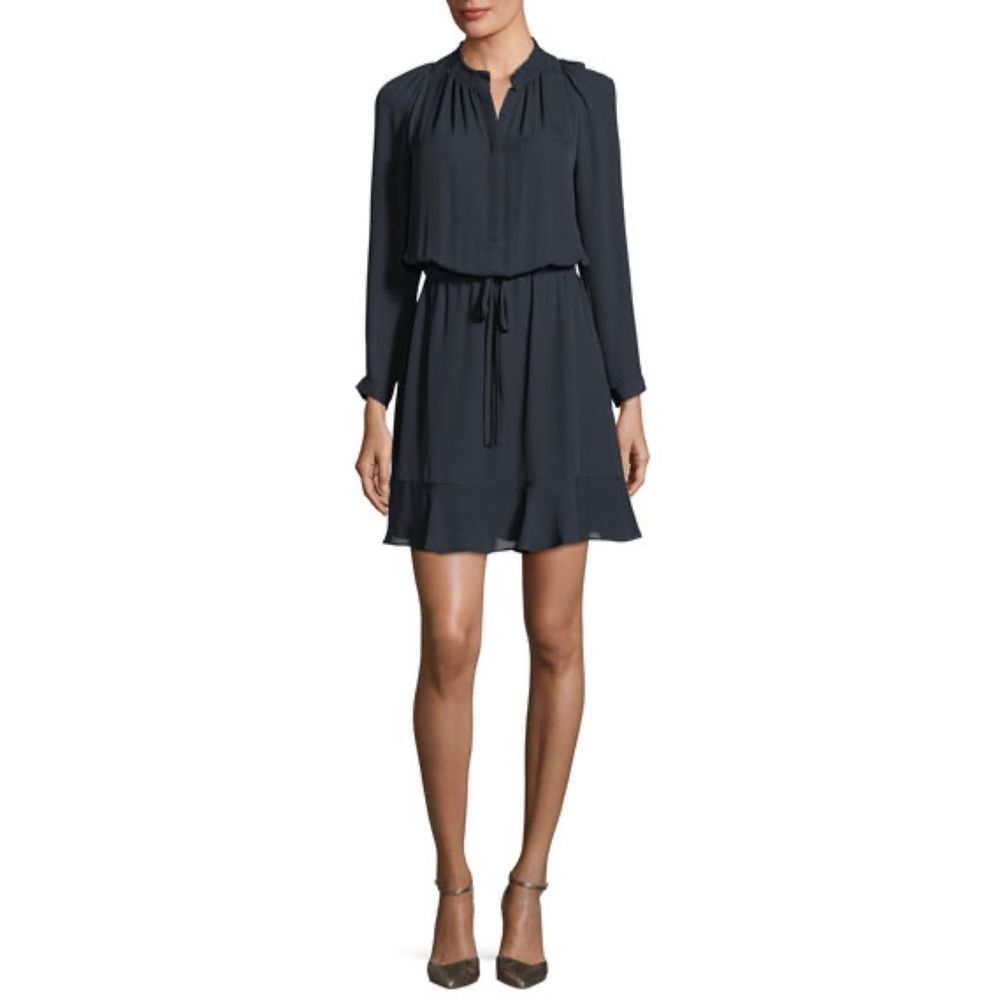 Rebecca Taylor Black Flutter Hem Drawstring Dress